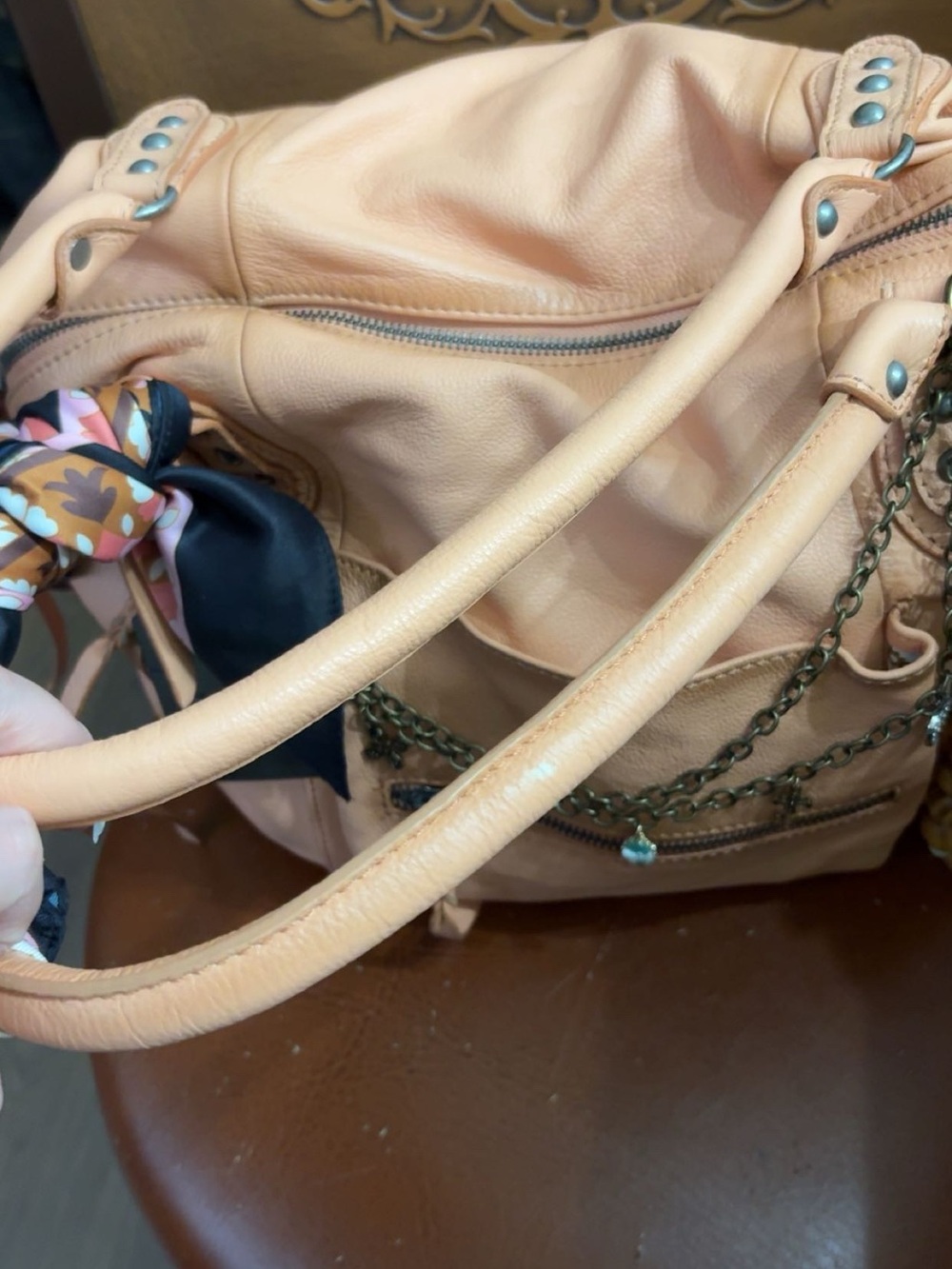 Free People Emerson Bag in Apricot with Charm Chains and Scarf - Picture 5 of 10